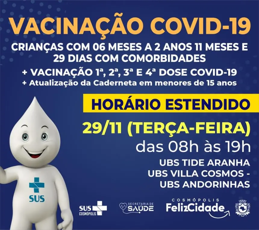 Horário de vacinação estendida nesta terça-feira (29)