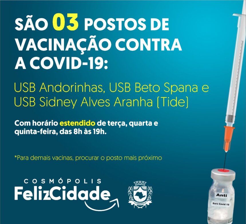 Campanha de vacinação contra covid-19 será em três postos de referência