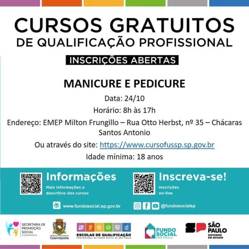 Inscrições abertas para o curso de Manicure e Pedicure!