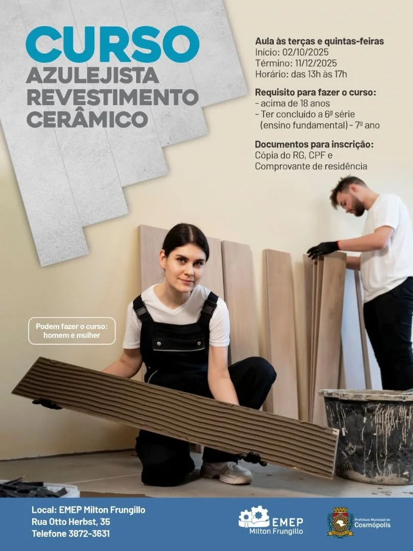 Curso- azulejista revestimento cerâmico – Prefeitura Municipal de ...