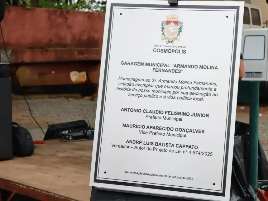 Garagem Municipal de Cosmópolis recebe nome em homenagem ao servidor Armando Molina Fernandes
