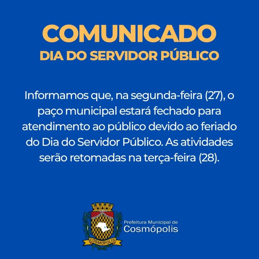 Comunicado- Dia do Servidor Público