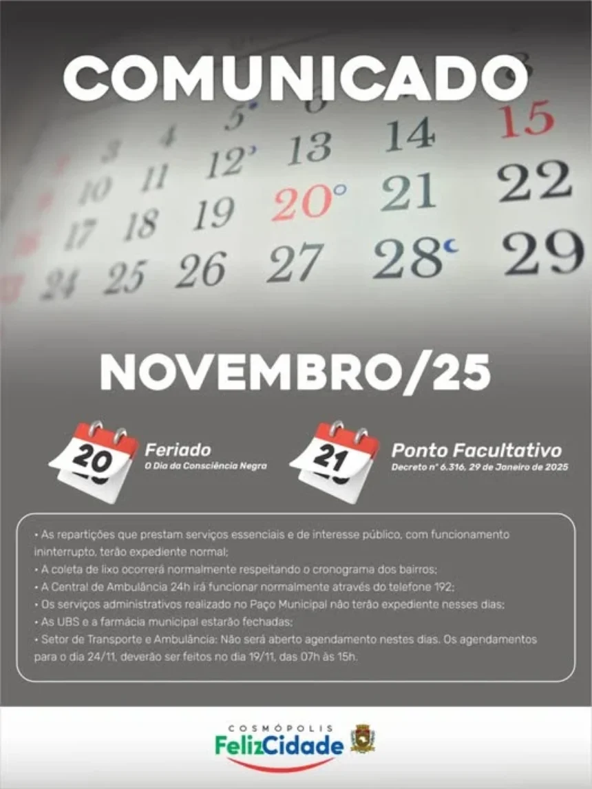 Comunicado: funcionamentos dos serviços essenciais e administrativos