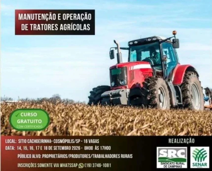 Inscrições abertas para Curso de Manutenção e Operação de Tratores Agrícolas