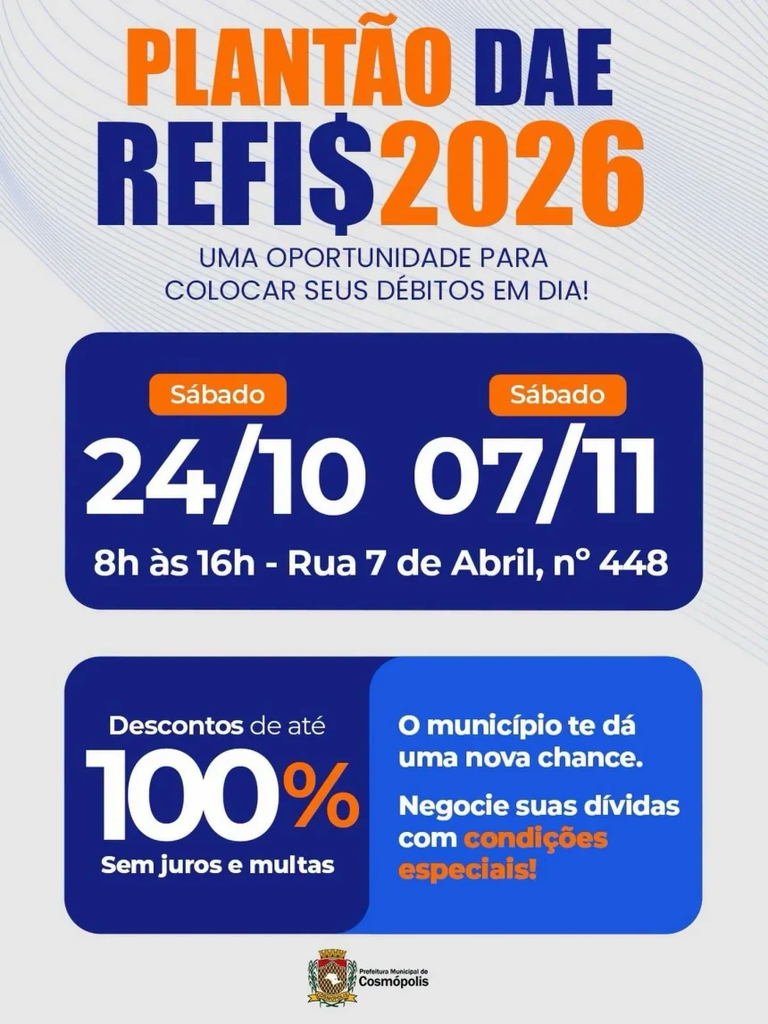Plantão REFIS 2026: oportunidade para regularizar seus débitos com o DAE